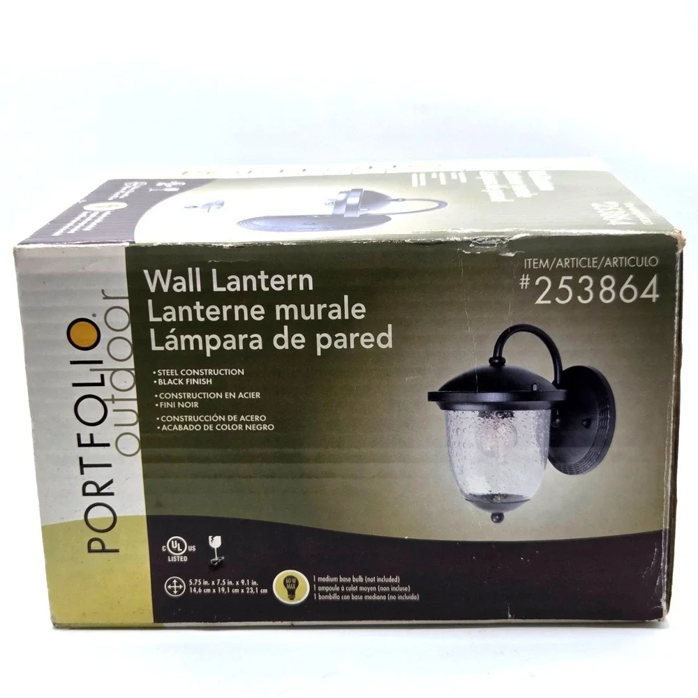 NEW Portfolio Outdoor Wall Lantern Matte Black Finish #253864